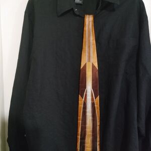 George Black Button-Up Shirt with Brown & Tan Accent Tie
